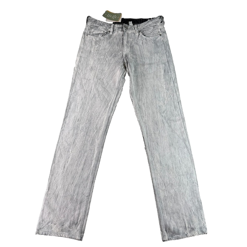 H&M White Crackle Coated Jeans Womens 4 Straight Leg High Rise Festival
